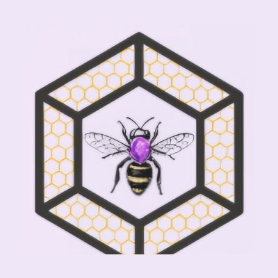 Little Gem Honey Co. logo: a gem-cut hexagon of honeycomb with an amethyst bee at the center